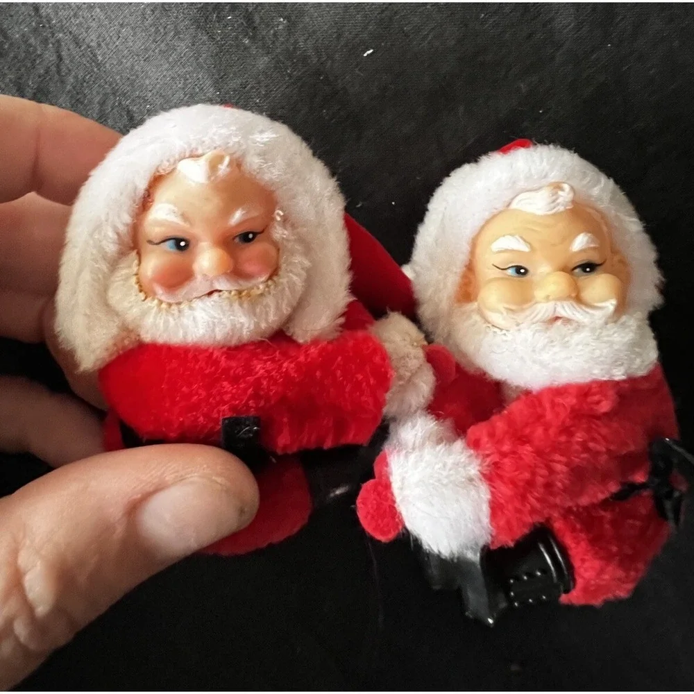 VTG PLUSH Santa Clip On Christmas Tree Hugger Ornaments 3